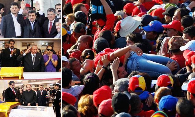 Sean Penn dan Ahmadinejad di Upacara Pemakaman Hugo Chavez